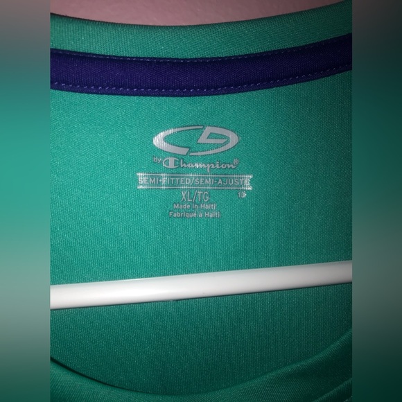 Champion semi-fitted shirt, size XL, like a teal with blue around in neckline. - Picture 2 of 5